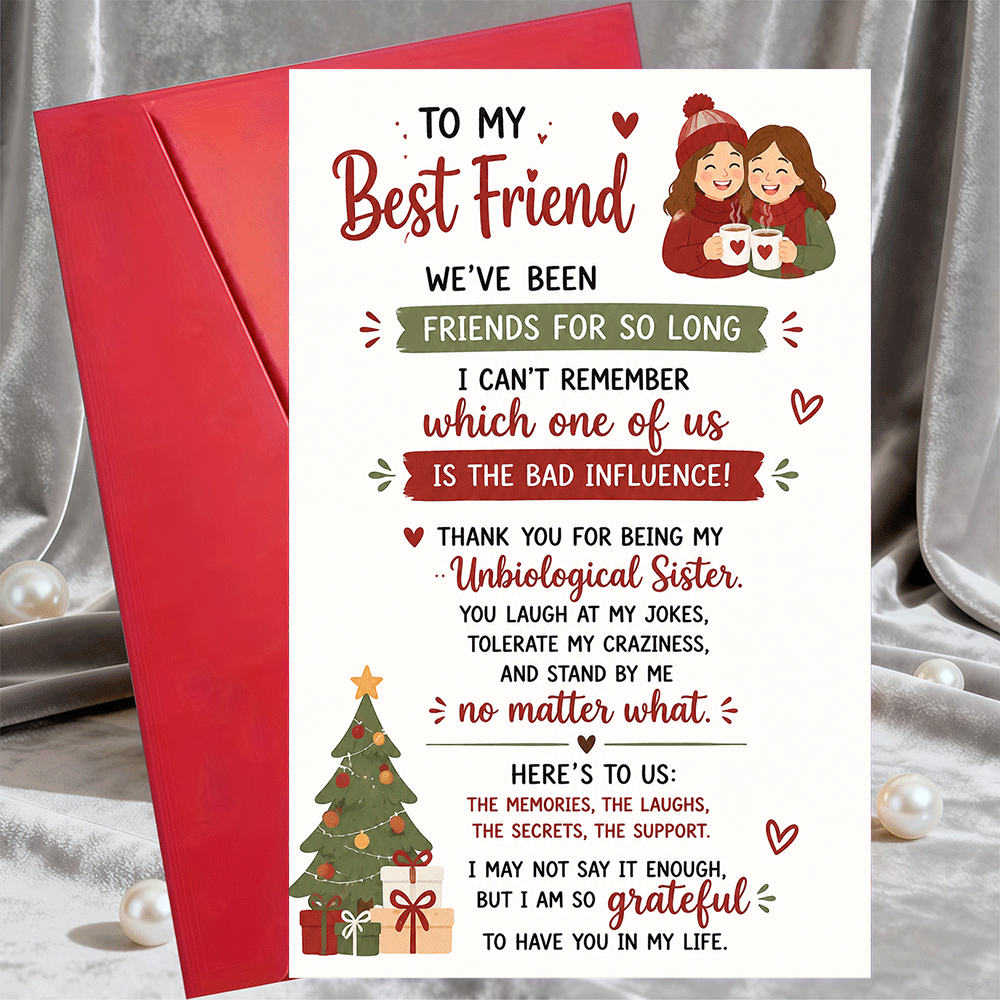 TEMU 1 Greeting Card + 1 Envelopefunny Best Friend Greeting Card For Women Flat Note Card For Birthday Christmas Or Friendship Day Gift For And