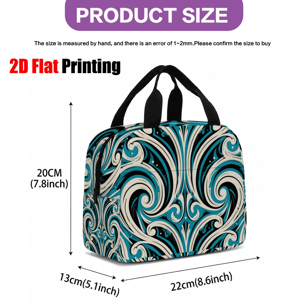 TEMU 1pc Maori Art Lunch Bag -compatible Insulated Lunch Tote With Maori Tribal Patterns, Lightweight Zipper Closure Cooler Suitable For, Picnic,