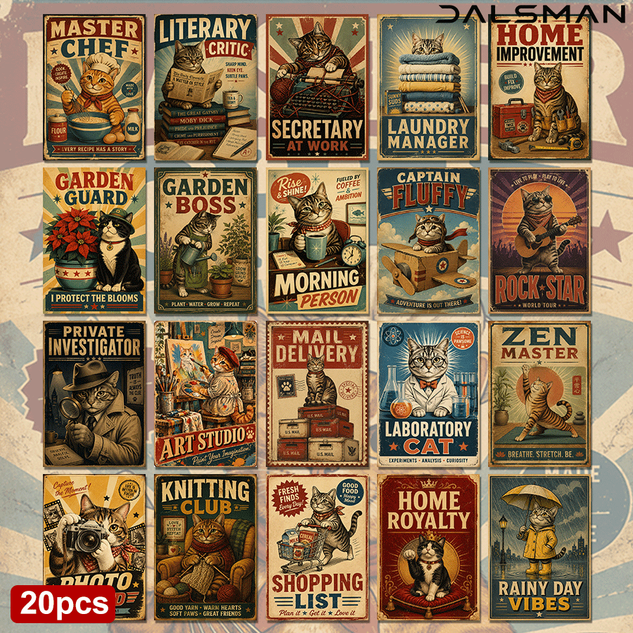 TEMU Set van 20 vintage kattenansichtkaarten, retro grappige dierenkunstprints voor liefhebbers van briefpapier, huisdecoratie en wenskaarten voor