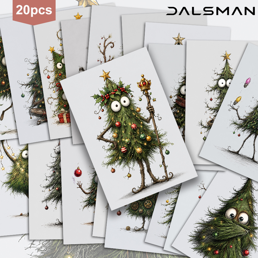 TEMU 20-pack Dalsman Funny Christmas Tree Postcards Set Festive Holiday Greeting Cards For Seasonal Decor And Gift Exchange Stationery Supplies
