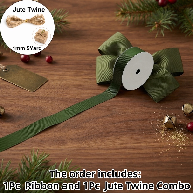 TEMU 1pc Roll () Olive Green Solid Bow Ribbon With Combo - Wide 2.5cm Suitable For Handmade Crafts, Wedding Decor, Wreath Making, Bouquet Wrapping,