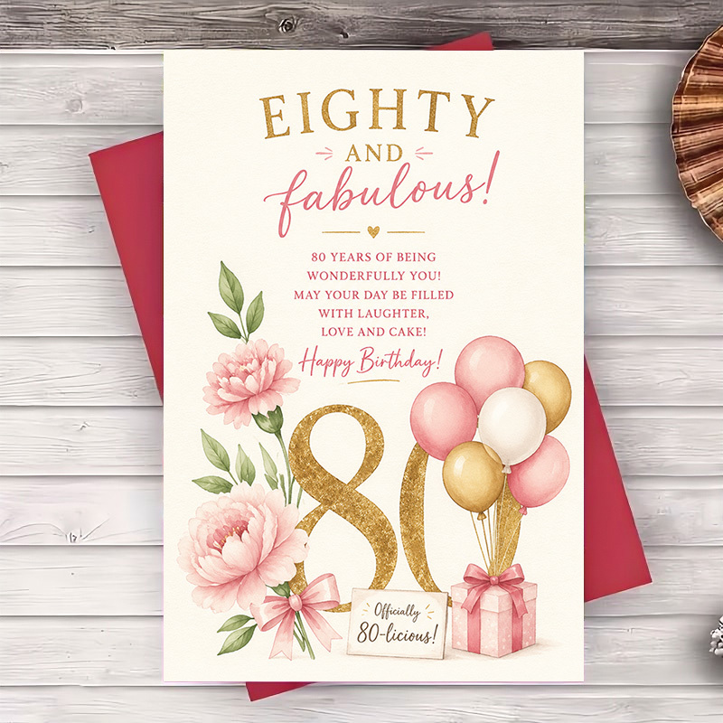 TEMU 1 Envelope And 1 Christmas Greeting Card 80th Birthday Greeting Card For Women Elegant Happy Birthday Card For Grandma Mom Or Friend Milestone