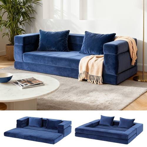 convertible folding sofa bed pull out mattress foldable lounge couch chair multifunctional seating small sleek lounge chair stylish recliner velvet upholstery soft texture convertible