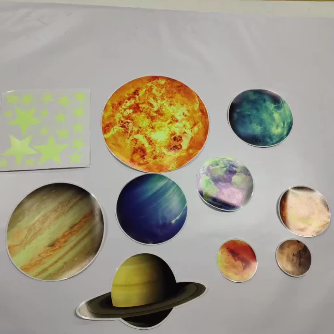1 Ensemble de stickers muraux, étoiles et planètes phosphorescentes,  brillants système solaire stickers muraux, lumineux plafond stickers  applicables à n'importe quelle pièce dans la chambre des enfants,  décoration de l'espace brillant, cadeaux