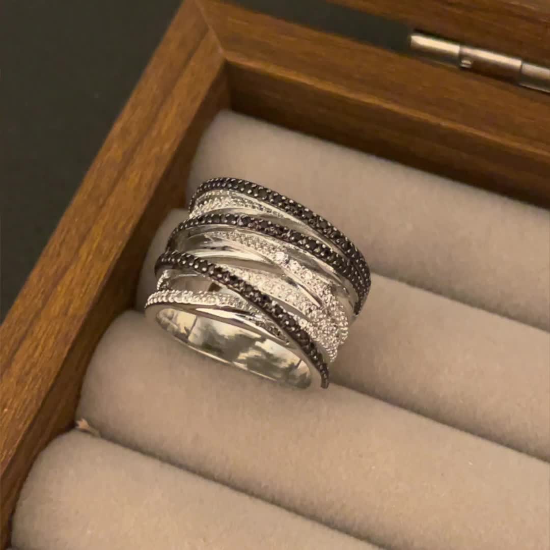 Unisex Copper Multi-Layer Overlapping Ring with Synthetic Zirconia