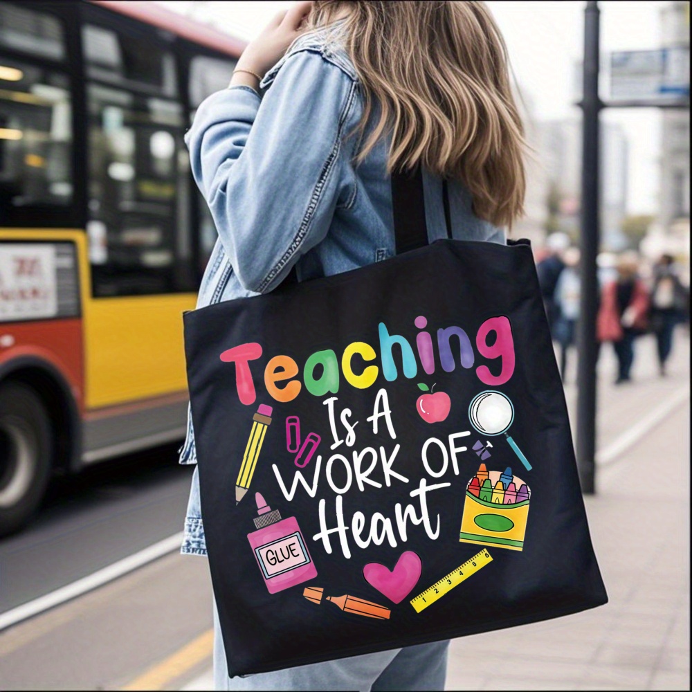 TEMU 1 Tote Bag Printed With "teaching Is The Work Of ," A Must-have For Work, Travel, Picnics, And Parties. Features A Fun Illustration, Suitable As