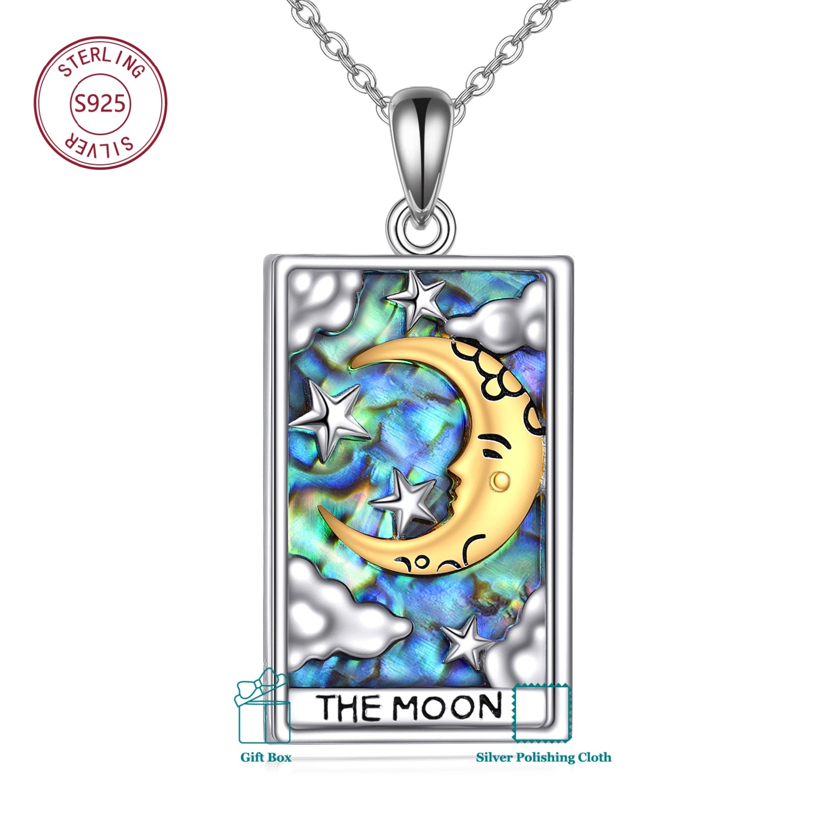925 Sterling Silver Abalone Shell Card Necklace, Daily Wear