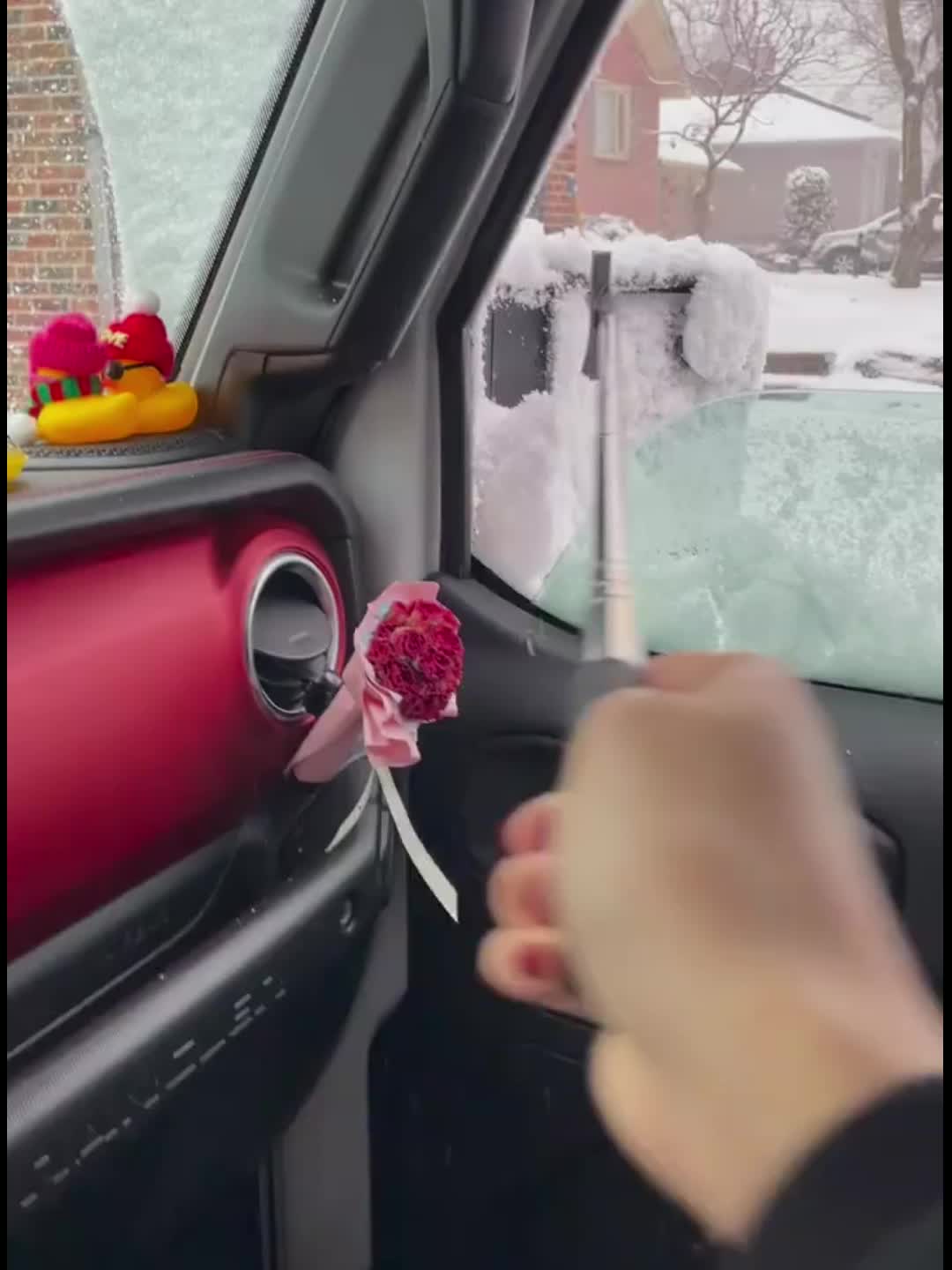 h* Car Rearview Mirror Wiper Retractable Auto Door Glass Squeegee Portable  (Pink