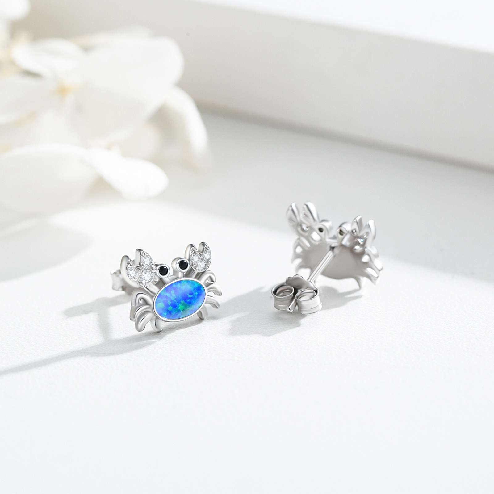Women's Cute Blue Crab Earrings in 925 Sterling Silver