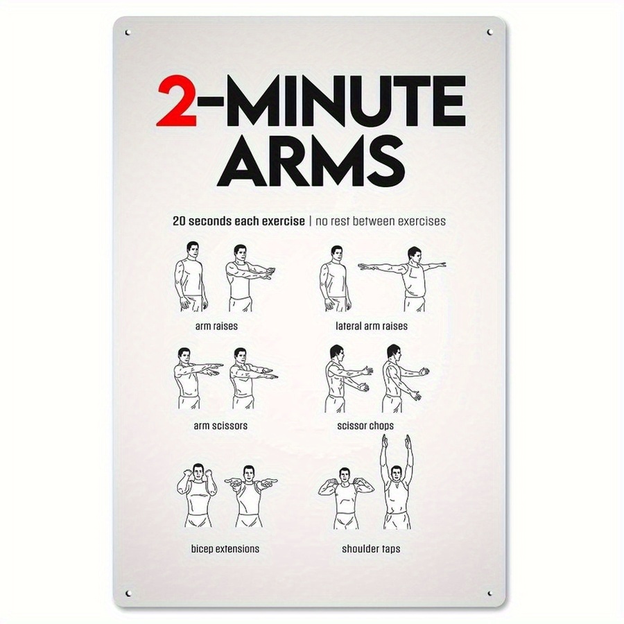 TEMU 2d Flat - 1pc Retro Wall Decoration 2-minute Arm Workout Chart | 6 -second Exercises No-equipment Gym Guide Bicep & Tricep Toning Retro Plaque