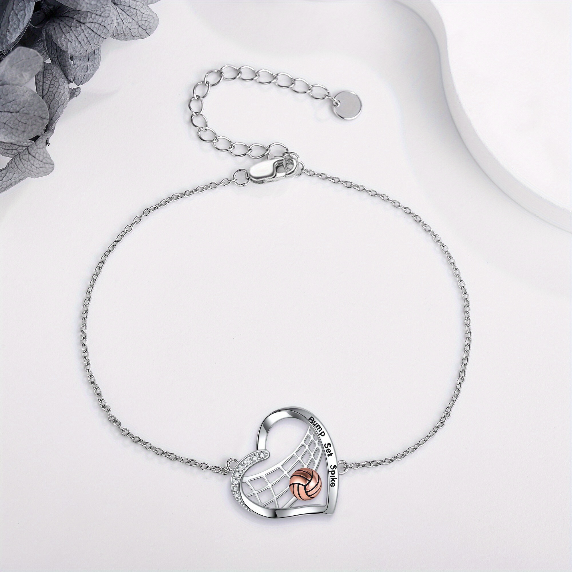 Silver Volleyball Link Bracelet for Women