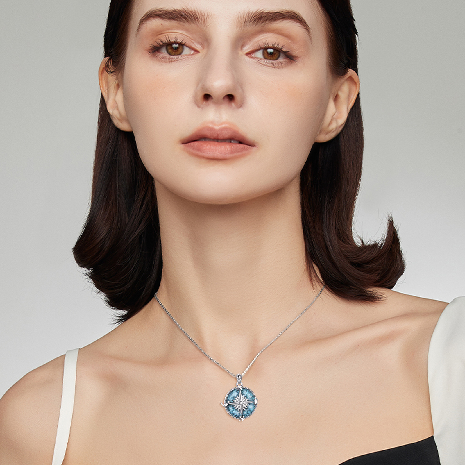 Women's Sterling Silver Turquoise Compass Pendant Necklace