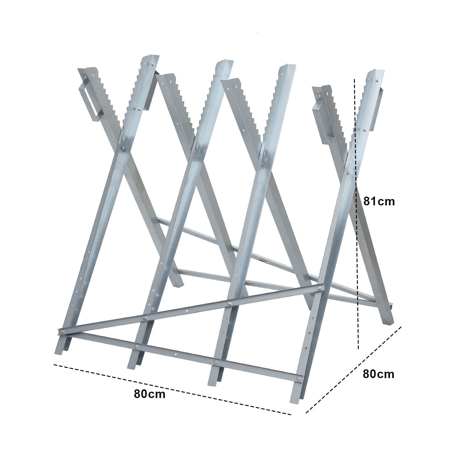 E-shop Klappbares Sägesporn, Holzsägen für Kettensägen, Kettensägen Sägerahmen, 81X80X80Cm, 150Kg Tragfähigkeit, Verzinktes Metall, Silber