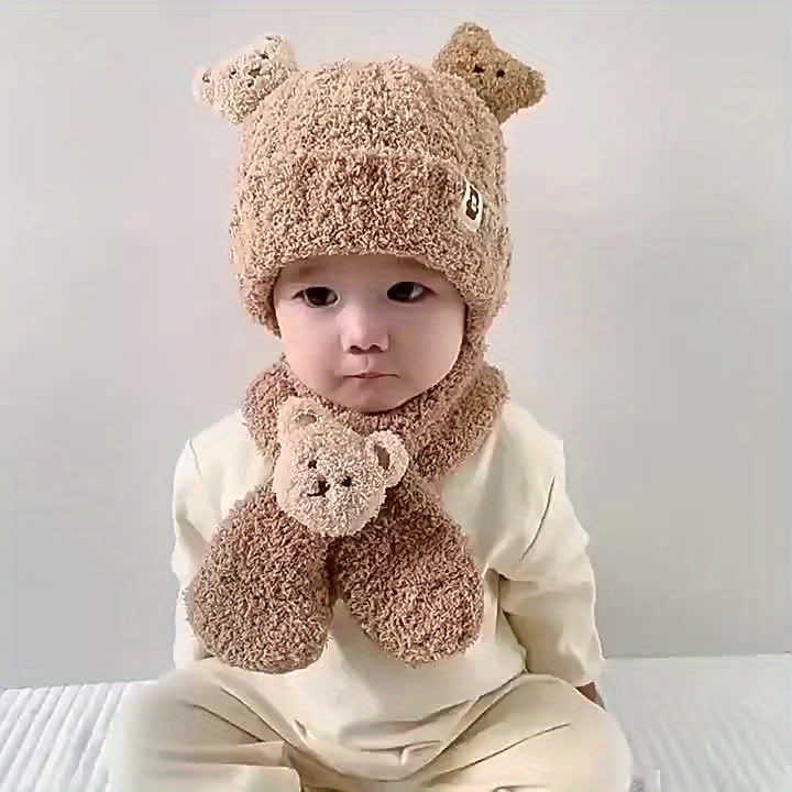 Chapeau d'ours drôle avec oreilles pour enfants, écharpes pour
