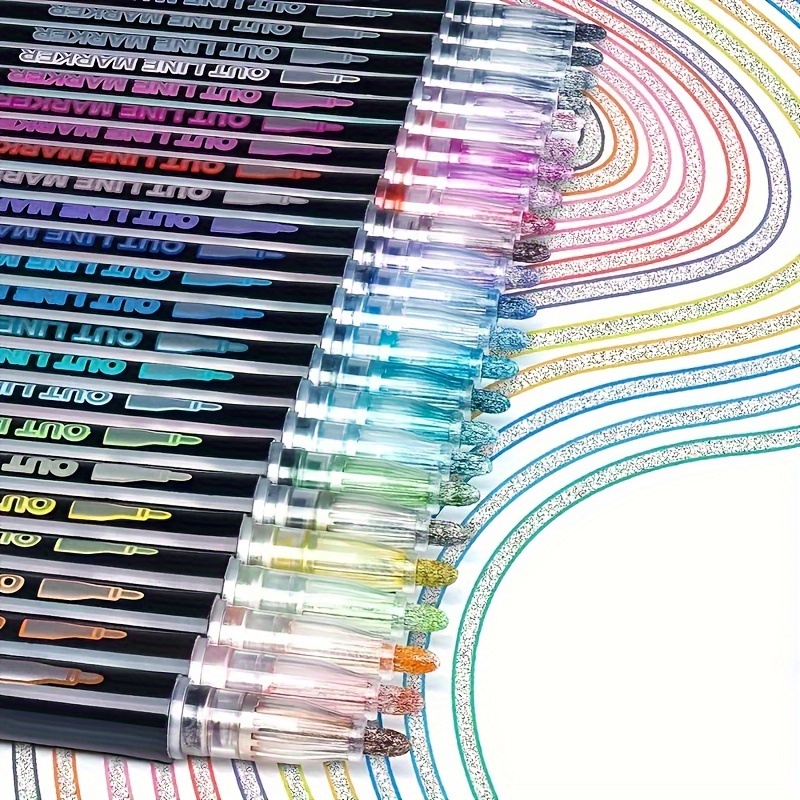 ARTISTRO Outline Markers, 16 Outline Pens, 5 Cards, Gold and Silver  Metallic Outline Markers, Double Line Outline Pens, Self-Outline Metallic  Markers.
