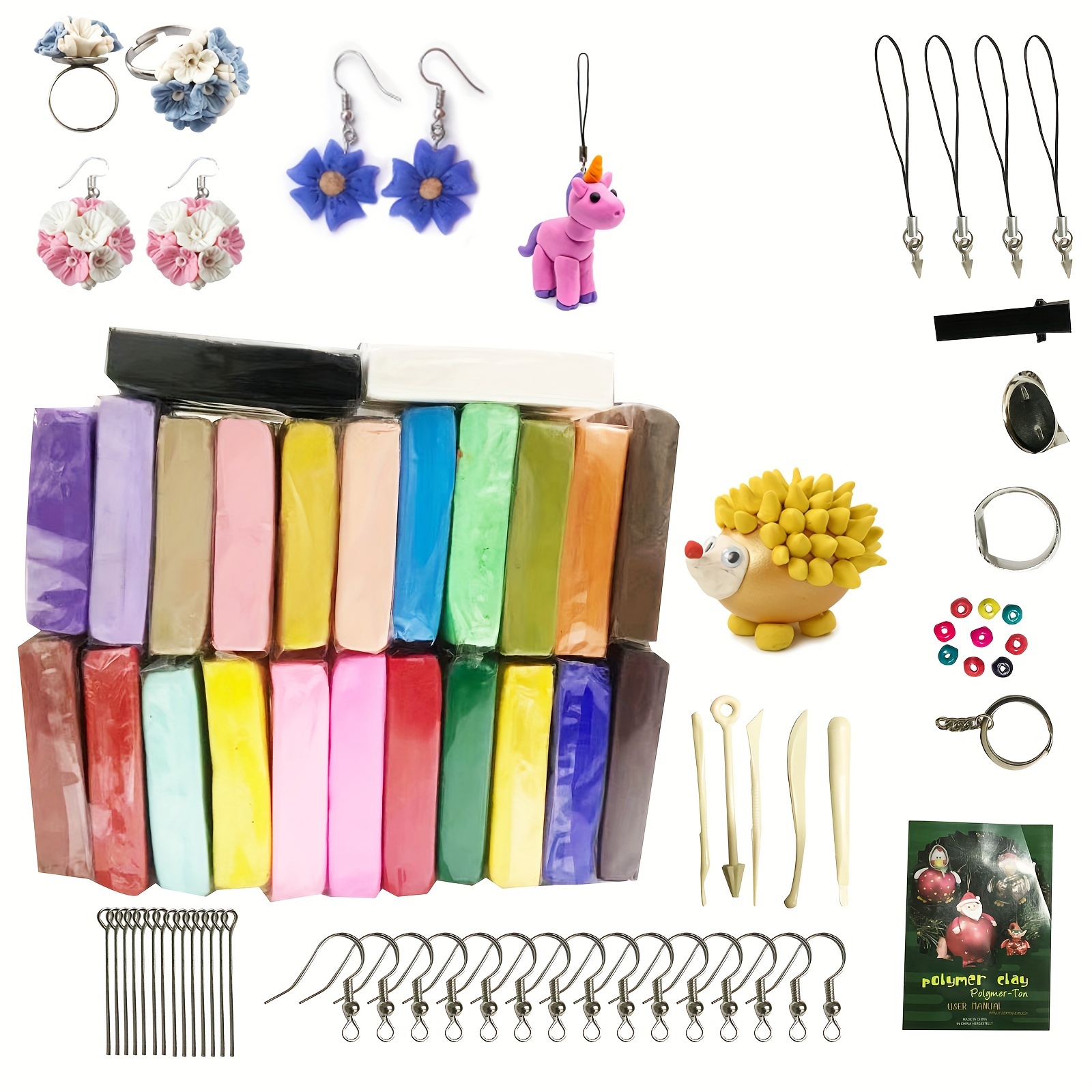 Polymer Clay Earring Making Kit Include 30pcs Polymer Clay Earring Cutters  Molds, 32colors Clay, To
