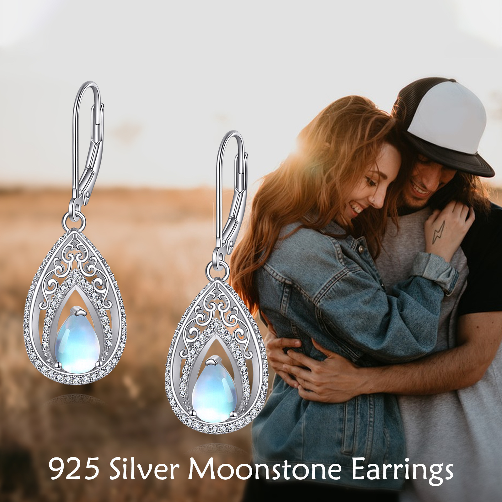 Moonstone Earrings for Women with Sterling Silver Leverback