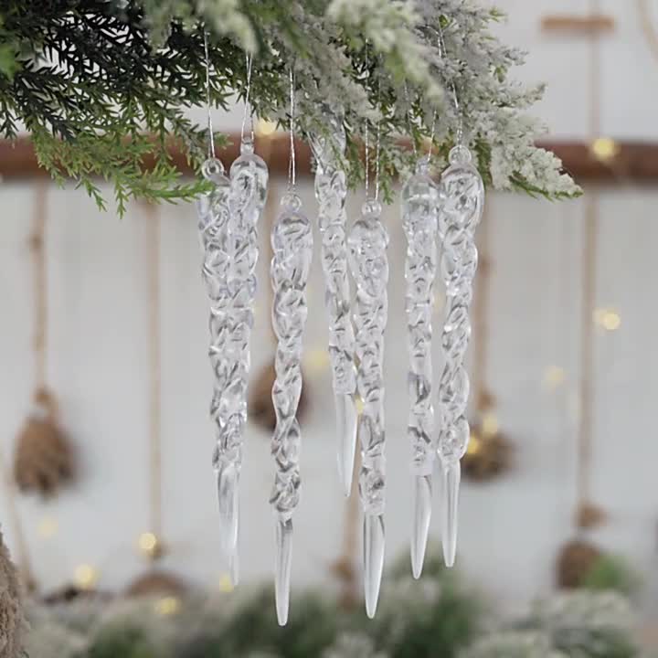 12pcs Christmas Faux Icicle Decor Transparent Hanging Ornaments
