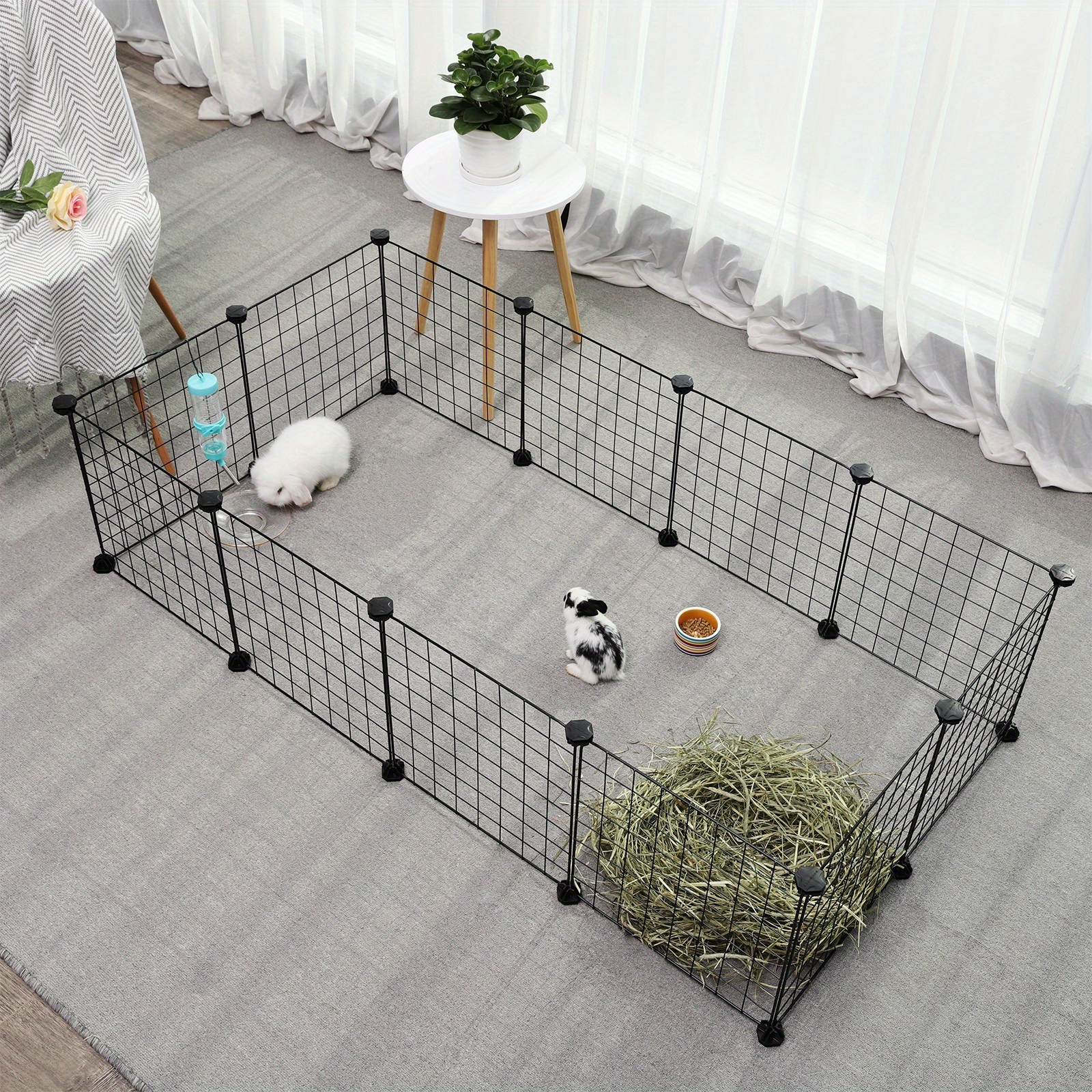 E-shop Outdoor Laufbereich DIY Kleintiergehege, Welpenlaufstall Kaninchen Meerschweinchen Metallschlitzgitter 143 X 73 X 46cm Schwarz