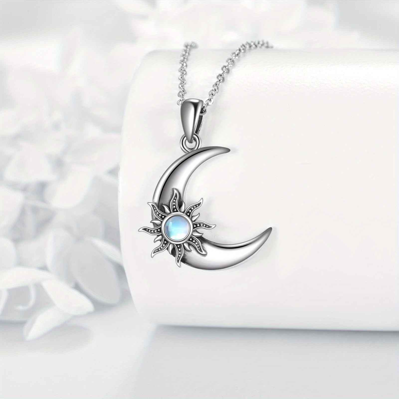 Women's 925 Sterling Silver Sun and Moon Pendant Necklace