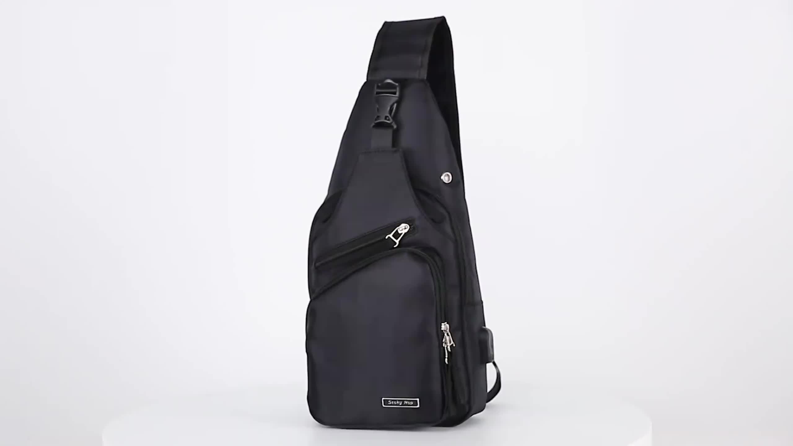  Seoky Rop Men Women Sling Backpack Nylon Water Resistant  Shoulder Chest Crossbody Sling Bag with USB Charging Port Black