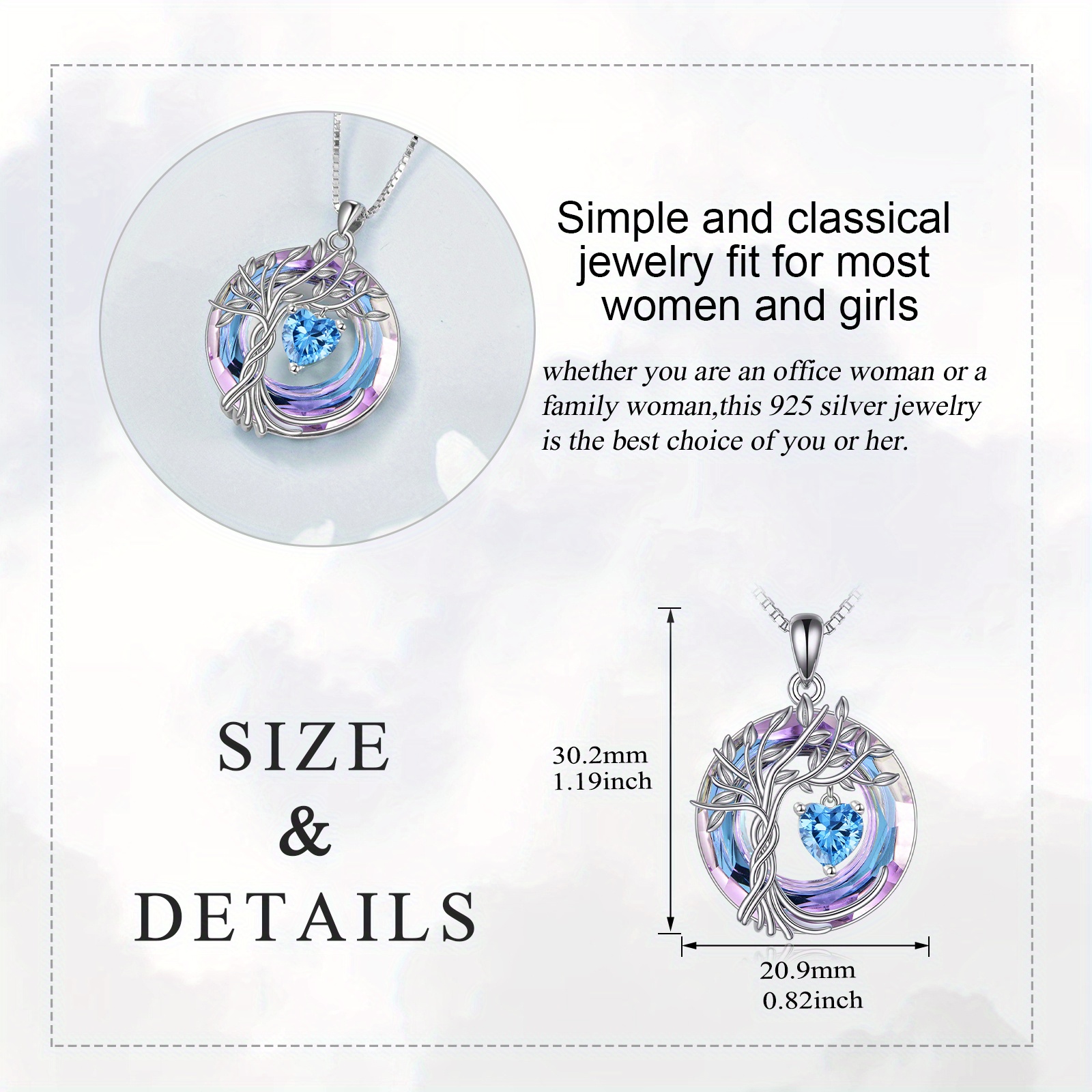 Tree of Life Birthstone Necklace with Blue Topaz Pendant