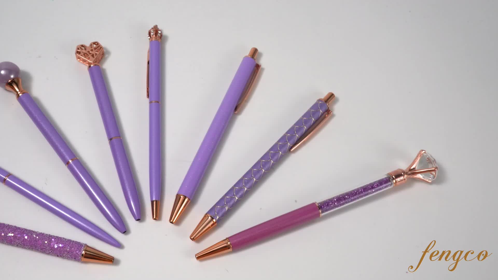 Gullor Lot de 5 stylos à bille liquide à motif floral pour cadeau, ensemble  de fleurs uniques en métal pour accessoires de bureau, violet clair