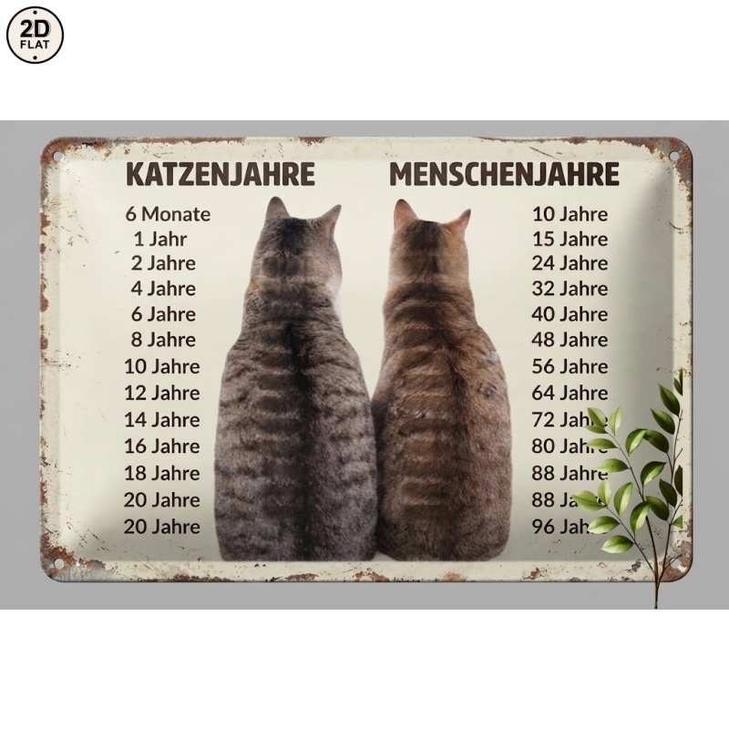 Image of 2d Flat, 1pc Metal Sign. Cat Years To Human Years Chart Perfect For Home, Office, Bar, Outdoor Decor 20x30cm 2d Flat, 2d Flat