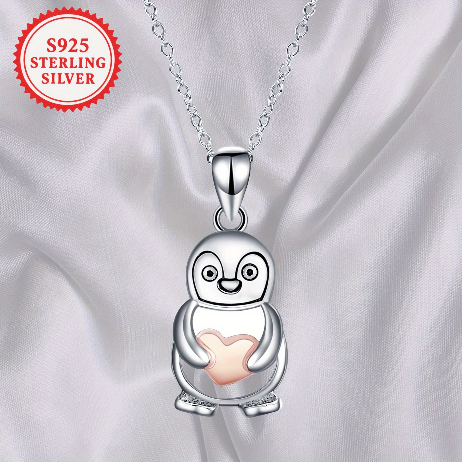 Women's Cute Penguin Heart Pendant Necklace