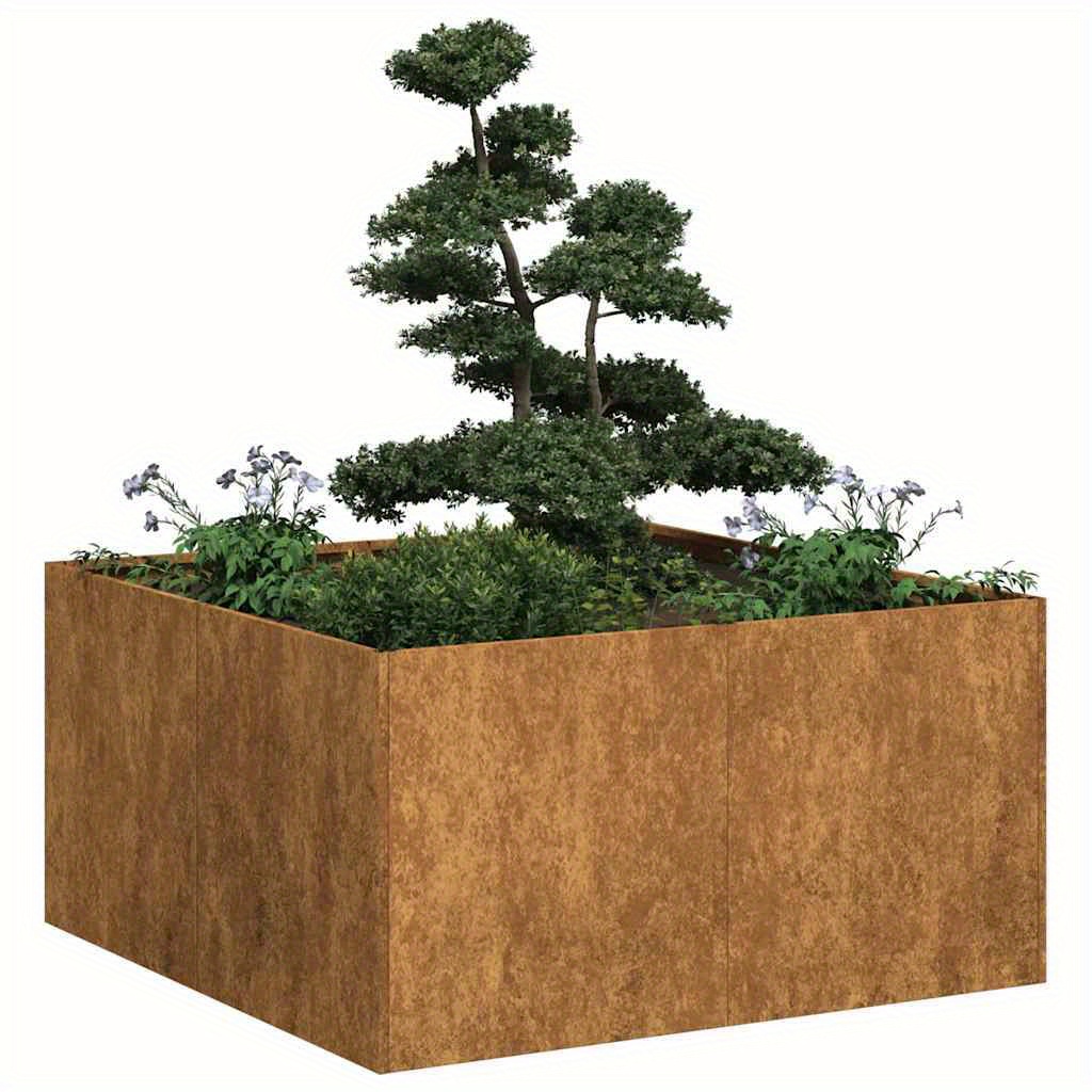 Planter Rusty 80x80x40 Cm Weatherproof Steel Planter Box Outdoor, Standing Growing Bed Raised Bed For Gardening, Vegetables, Flower, Backyard