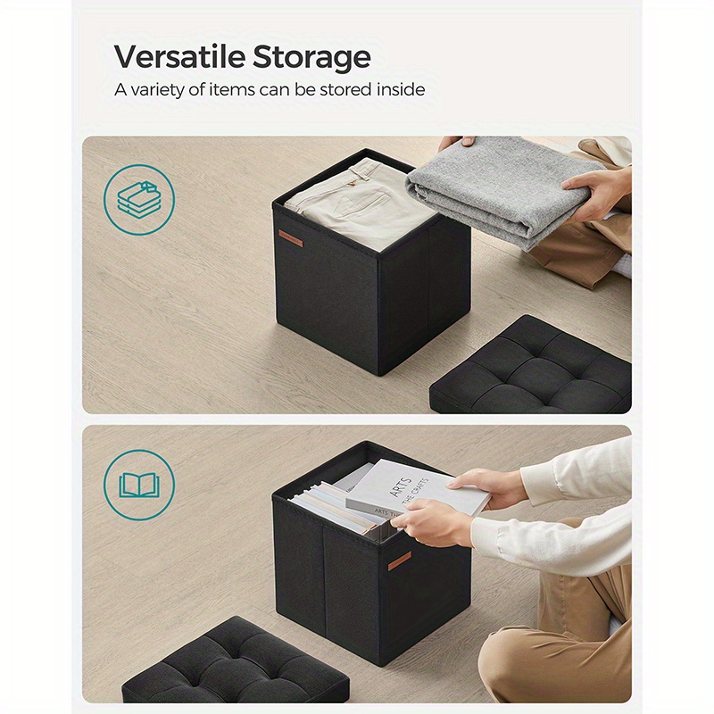 TEMU Songmics Storage Ottoman, Cube Ottoman With Storage, Foldable Small Ottoman Foot Rest, 11.8 Inches Foot Stool, To 286 Lb, Ink Black