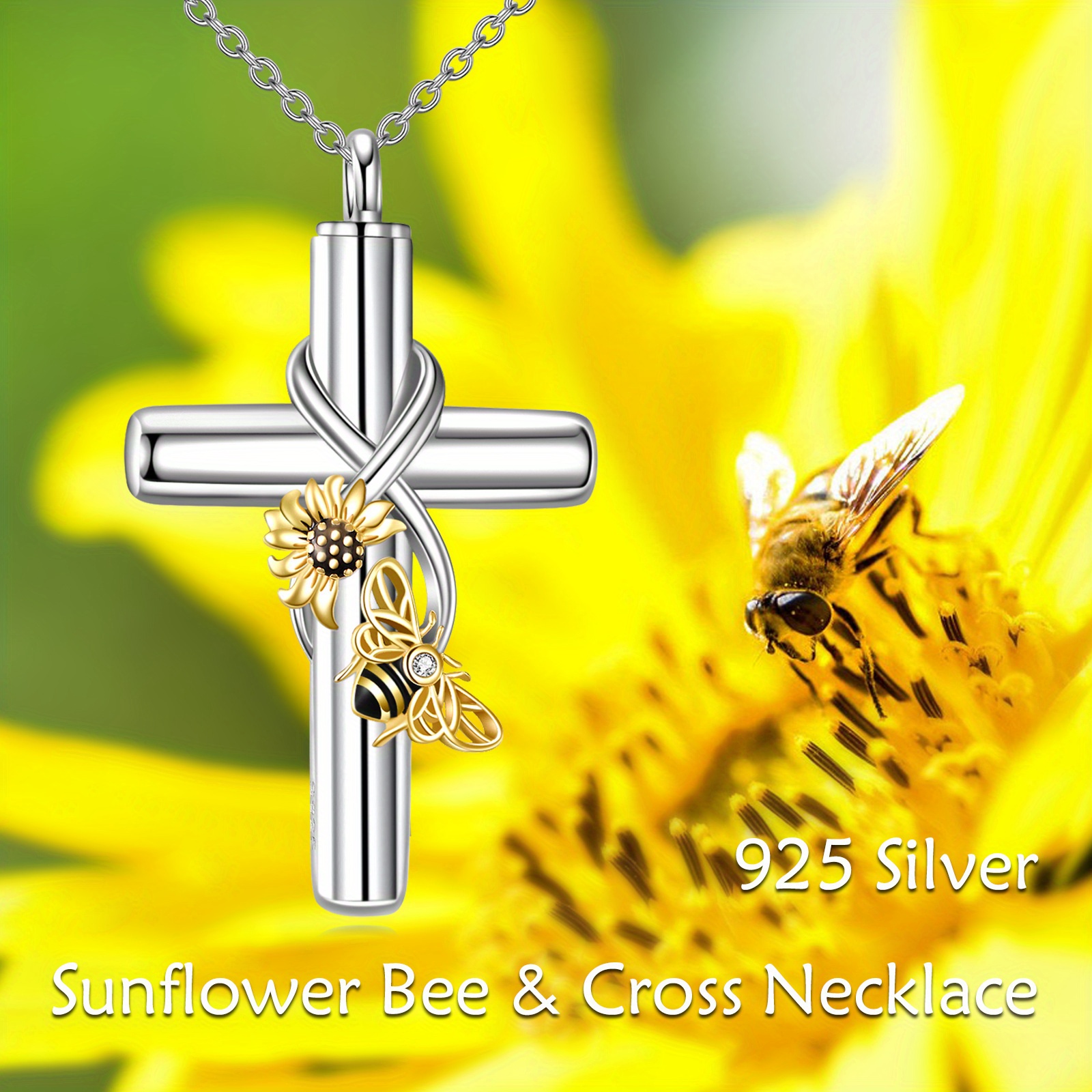 Sterling Silver Cross Urn Necklace with Zirconia Pendant
