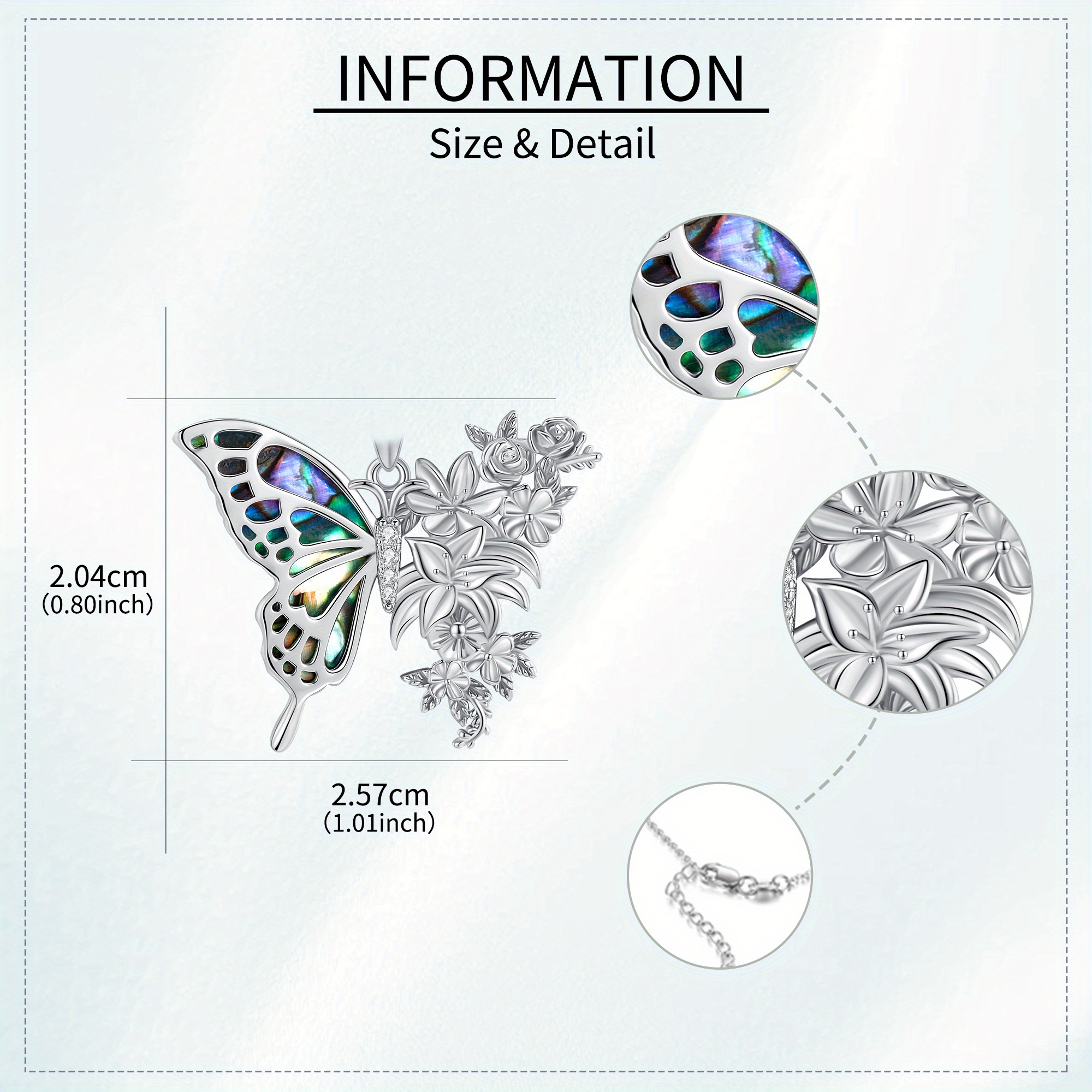 Women's Butterfly Necklace with 925 Sterling Silver and Abalone Shell Flower Pendant