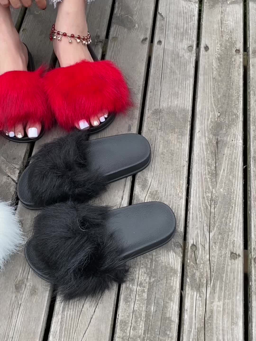 Trendy Faux Fur Slides, Casual Slip On Flat Home Shoes, Women's