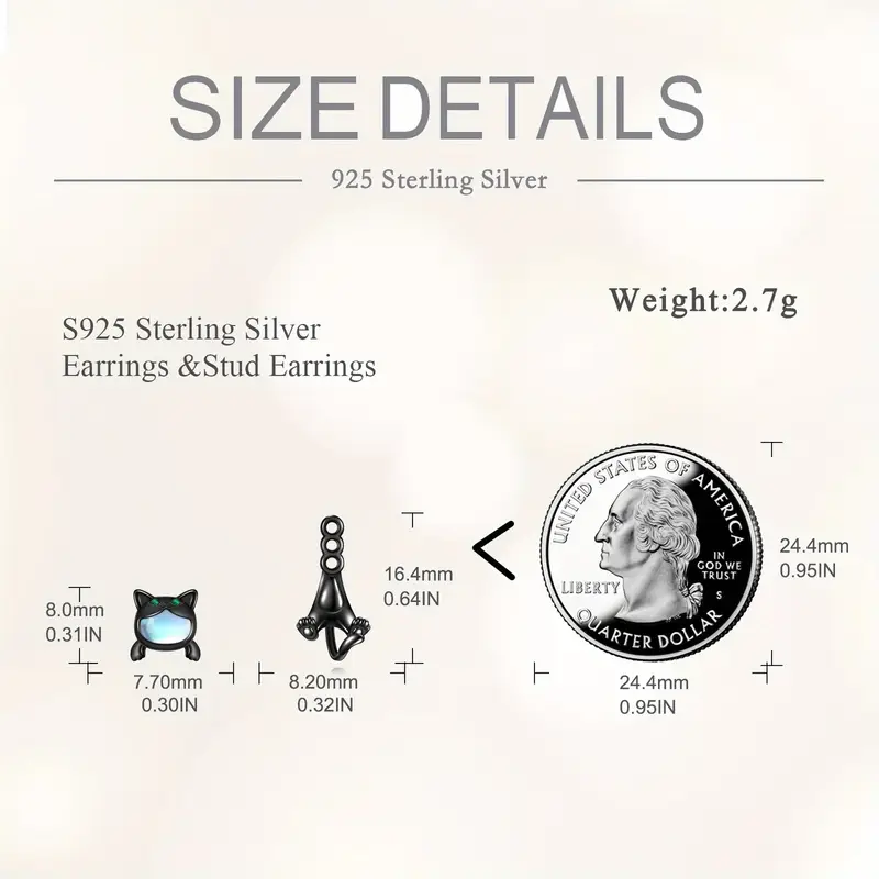 925 sterling silvery gunmetal black cat earrings two stacked ways to wear cat dangling earrings cat earrings stud earrings Product details 5