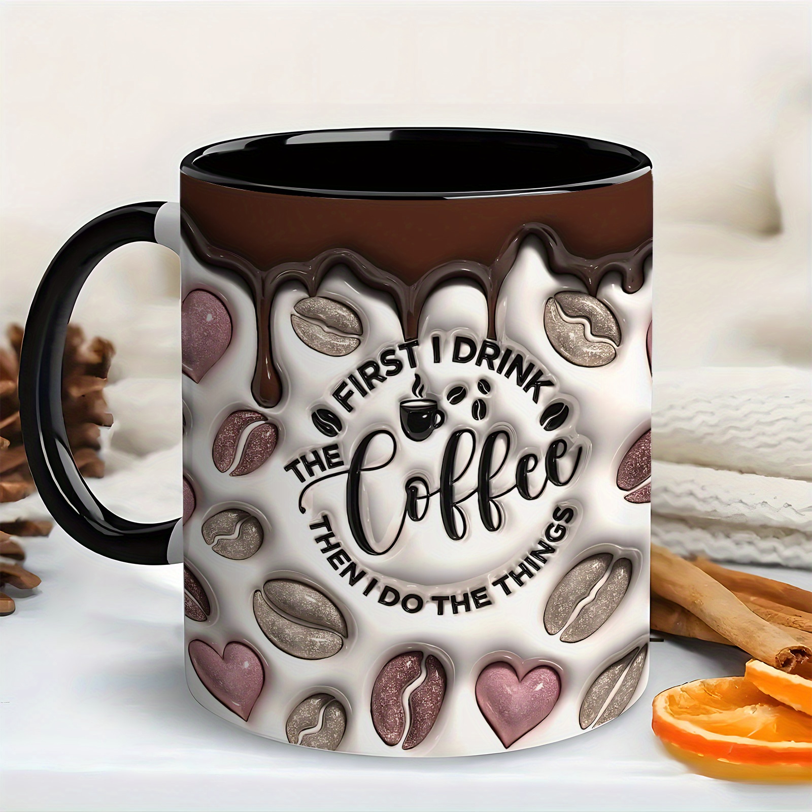TEMU 1pc, 11oz Coffee-themed Coffee Mug, Beans Pattern Coffee Cup, Funny Lover Design For Coffee Enthusiasts Daily Use Office Home, Birthday Christmas Gift