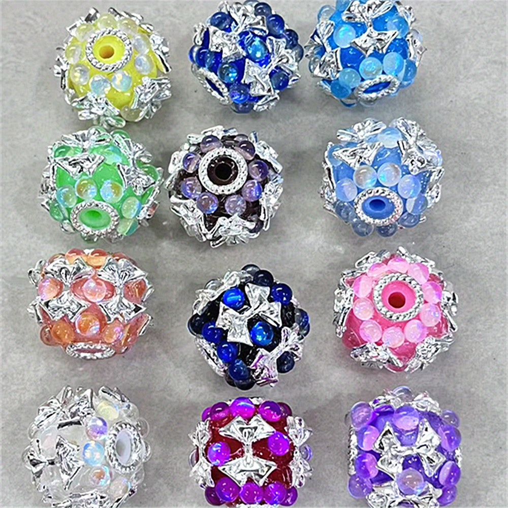 TEMU Set Of 5 Multicolored 21mm Artisan Alloy Bowknot , Featuring A 3d Woven Pearl With An Iridescent Shine And Alloy Frame Inlay, Perfect For Beaded