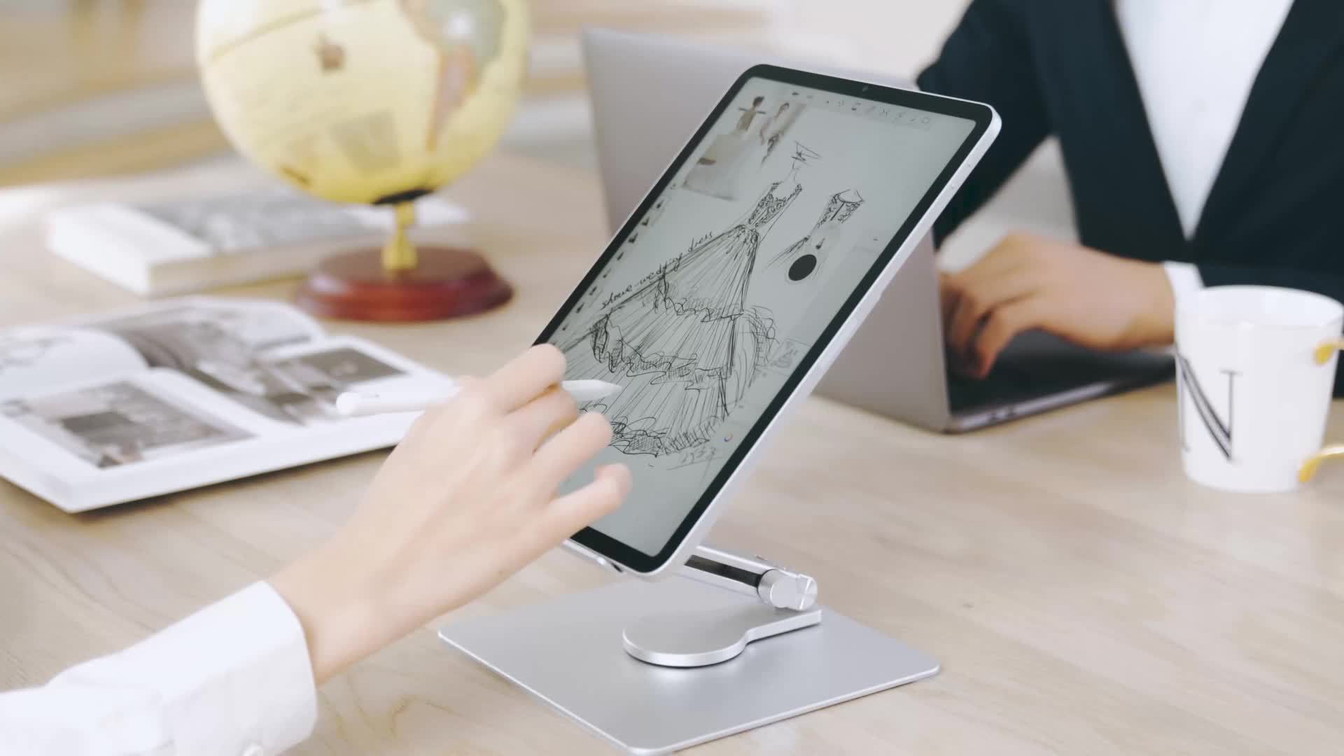 Dropship WIWO Tablet Stand Holder For Desk Dual Rod Support Aluminum  Desktop Tablet Holder Adjustable Foldable