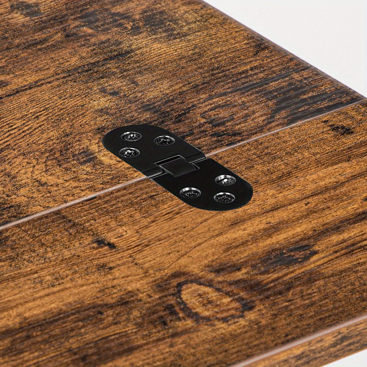 Rustic Brown Foldable C-Shaped Side Table with Charging Station