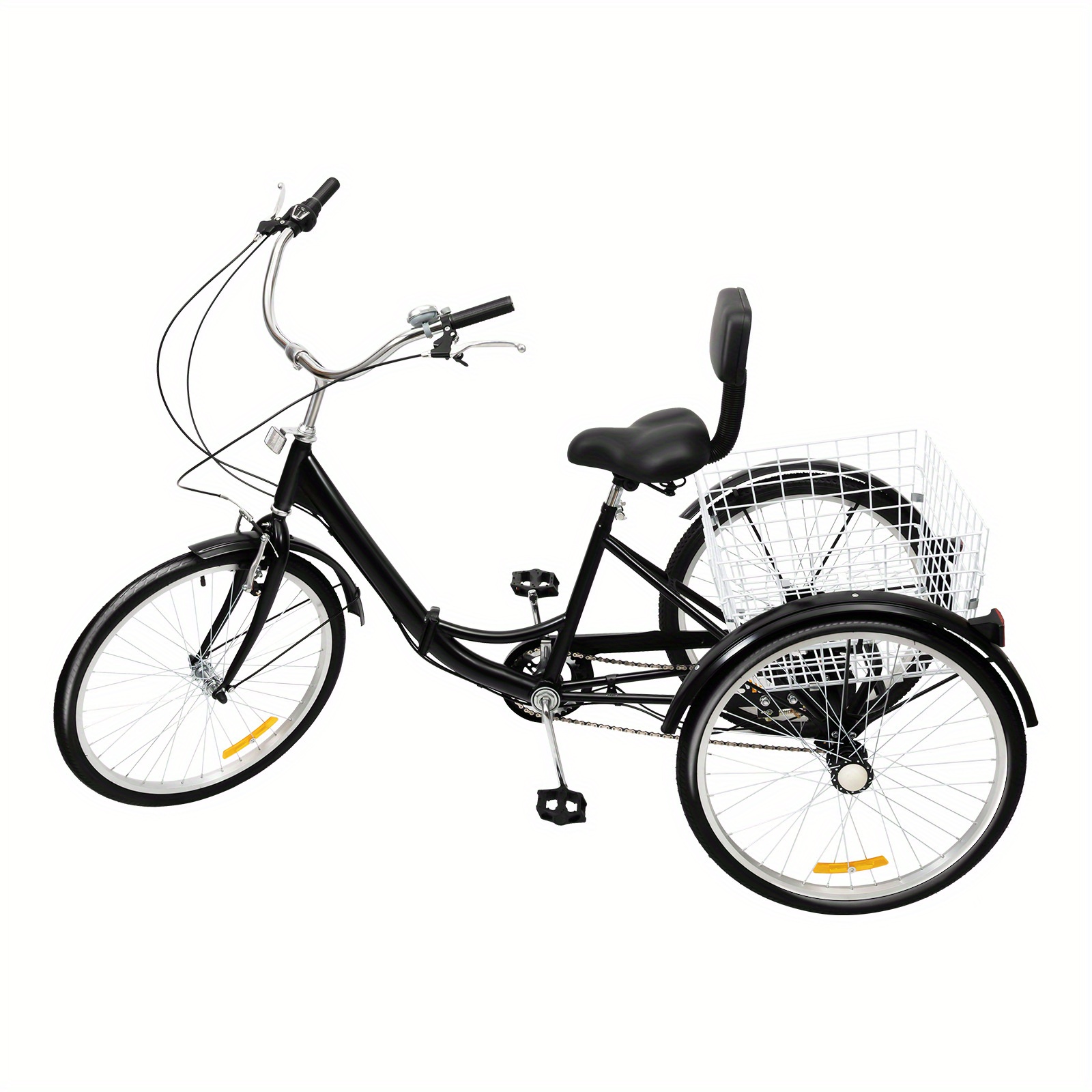 Foldable Tricycle, Adult Foldable Trike, 60.96cm Rubber Tires, 7-*, High-Carbon *, Max 95.25KG Load, Comfortable PU Seat, with Reflective Strips, Suitable for Adults 160.02-179.83cm Party Packs