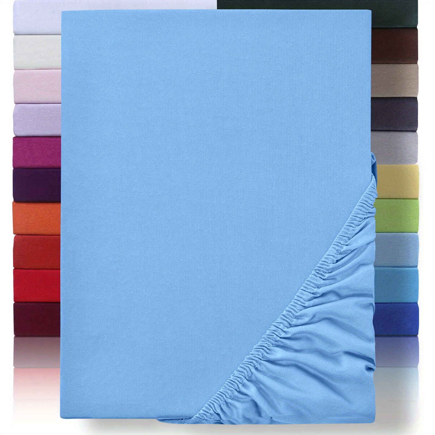 TEMU 1pc 100% Cotton Jersey Fitted Sheet, 130gsm All-cotton Fitted Sheet With 30cm Pillow Top, Hypoallergenic, Breathable, Suitable For Bedrooms,