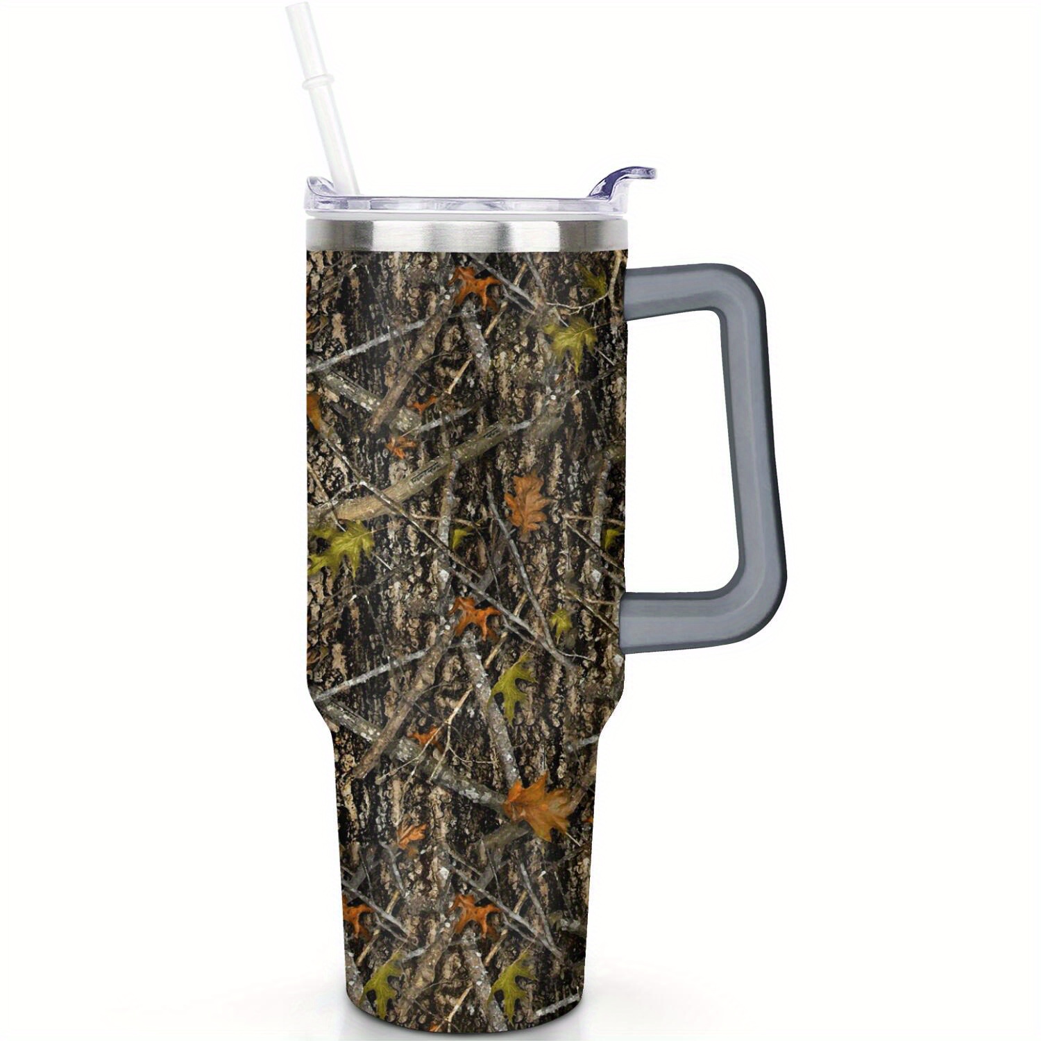 40 oz camo tumbler with handle, 2-in-1 straw and sip lid, leakproof,  dishwasher safe, insulated stainless steel travel coffee mug, cold for 34  hours, fits in car cupholder (woodland flag) - home