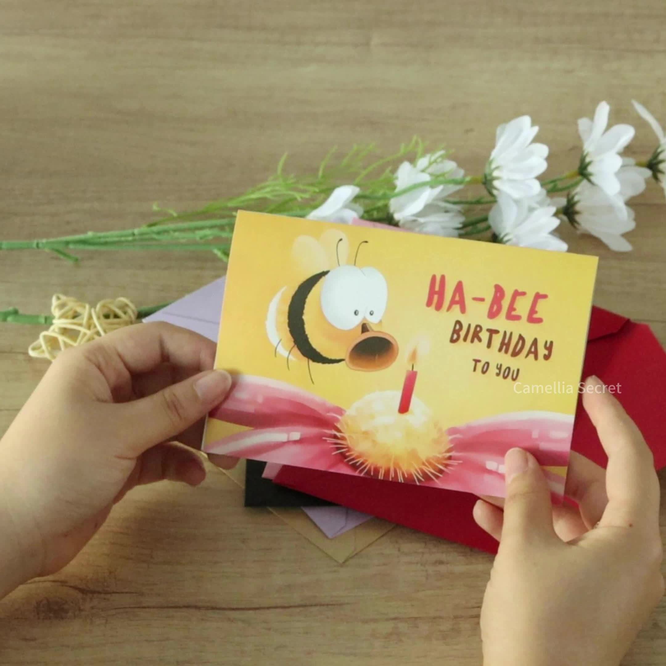 eén grillige verjaardagskaart met grappige cartoon bijen en - Temu Belgium, image size:2160x2160