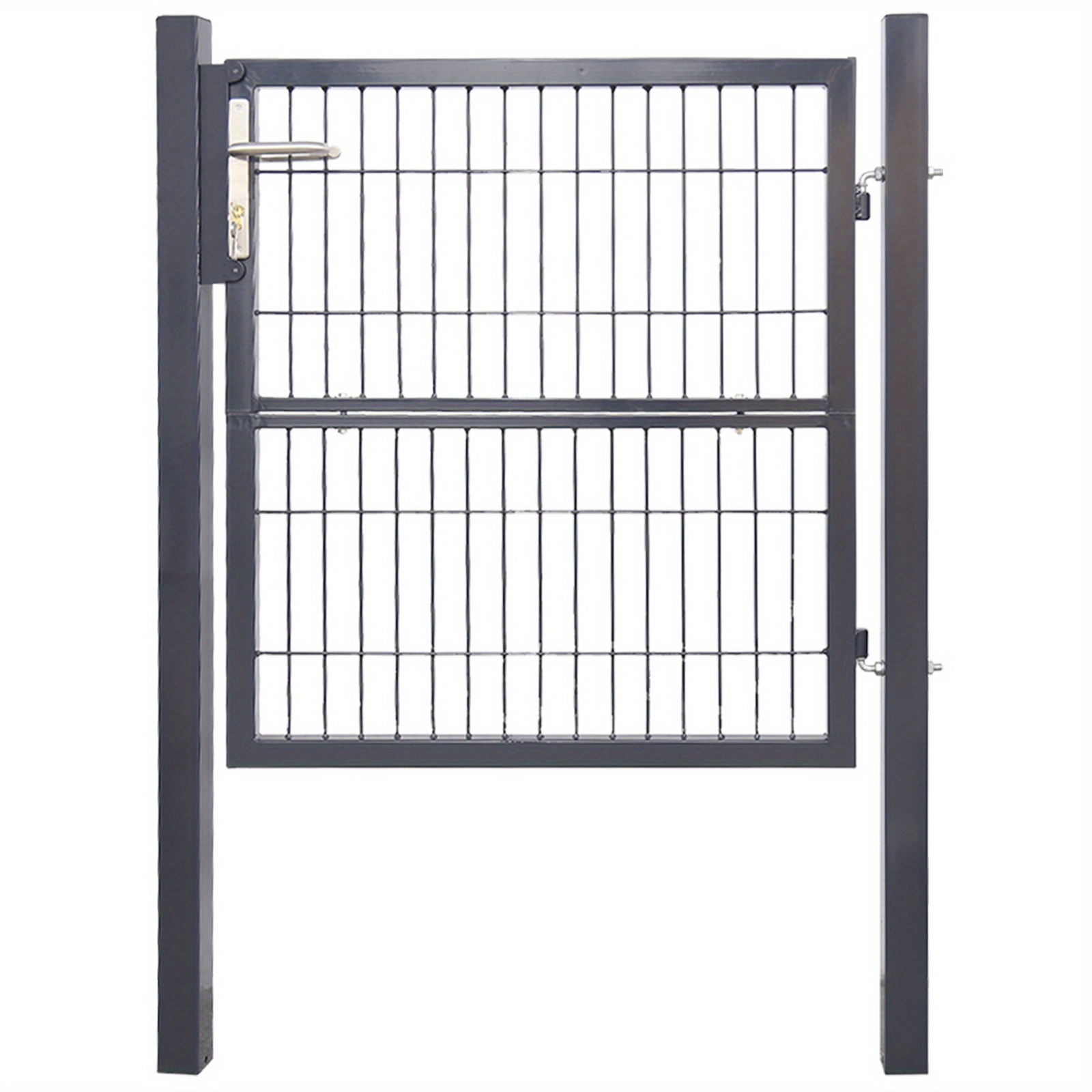 Image of Sonnewelt 4x4ft Galvanized Steel Garden Gate With Foliage Design - Decorative Metal Yard Barrier With Handle, Lock & 3 Keys, Driveways & Gardens