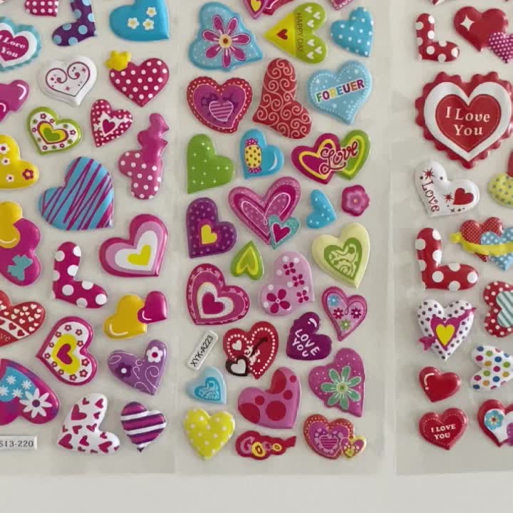 12 Sheets/Pack Love Heart Shape Hot 3D Cute Sticker Toy Kids DIY