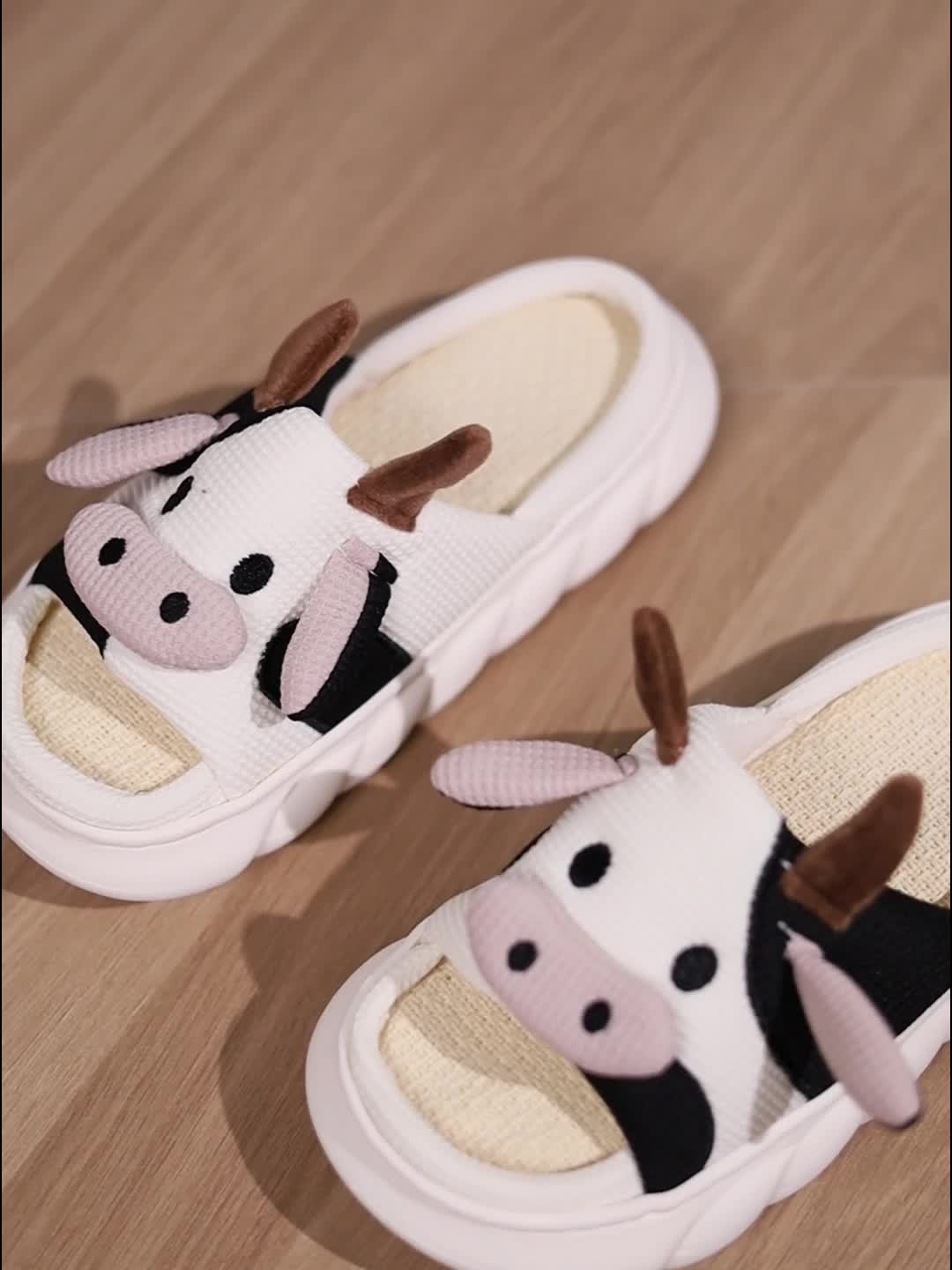 Zapatillas de vaca para hombre, pantuflas de lino de vaca, pantuflas de  almohada de nube de vaca, sandalias de lino de vaca