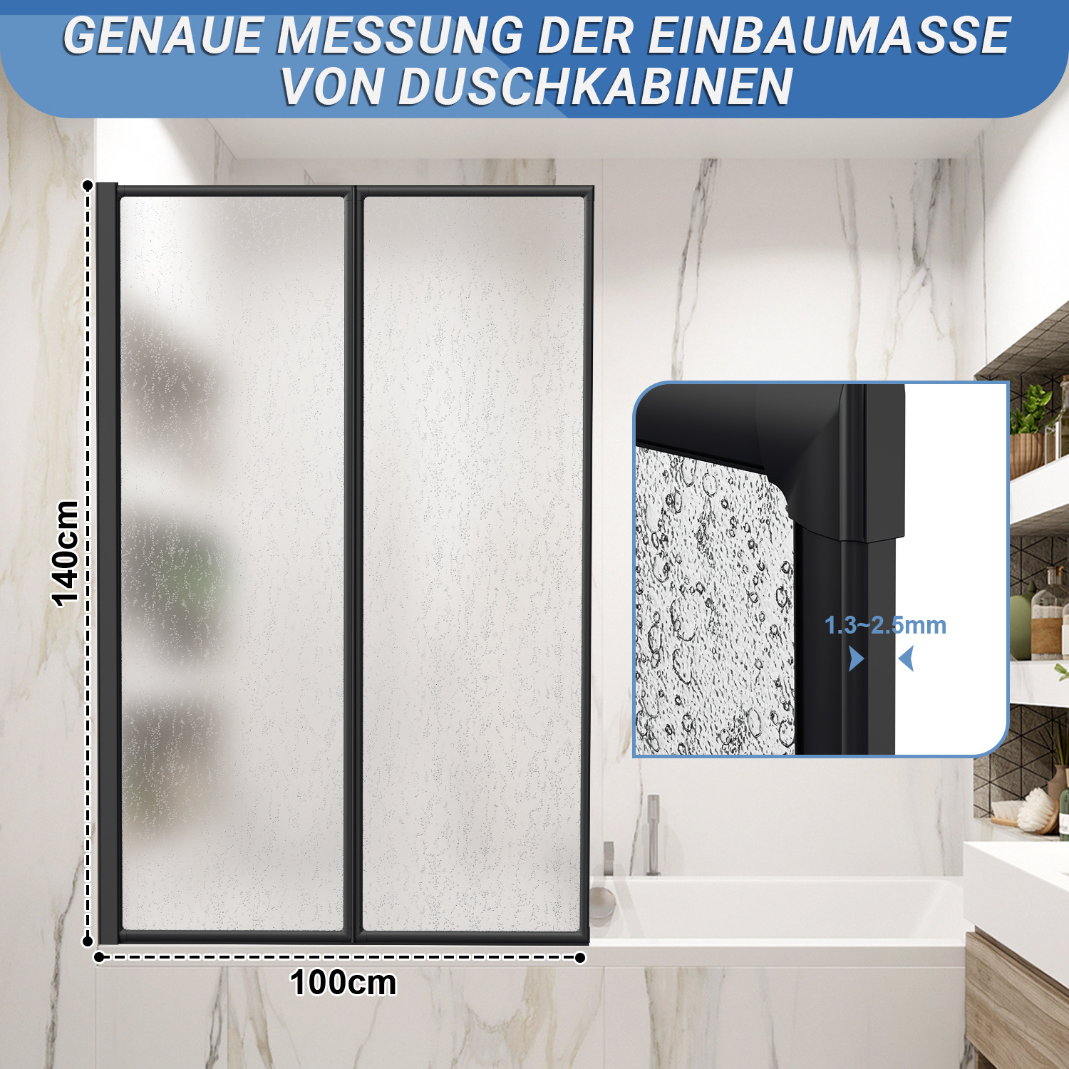Image of Foldable Shower Screen For Bathtub - Shatterproof Plastic Door With 90° Swivel, 2 (matte /) & White/black Frame - Space- Folding Bathtub Enclosure Suitable For Small Bathrooms