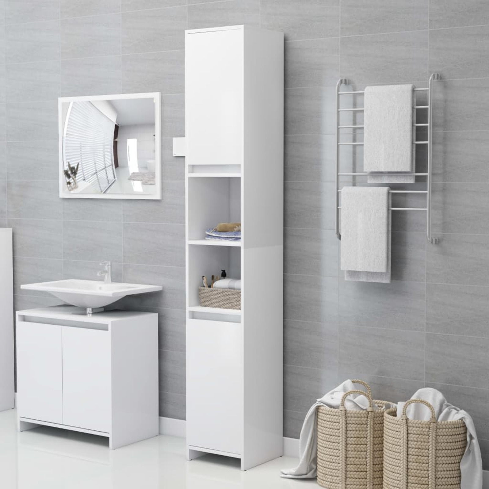 

1pc Bathroom Cabinet, White 30x30x183.5cm Wood Material