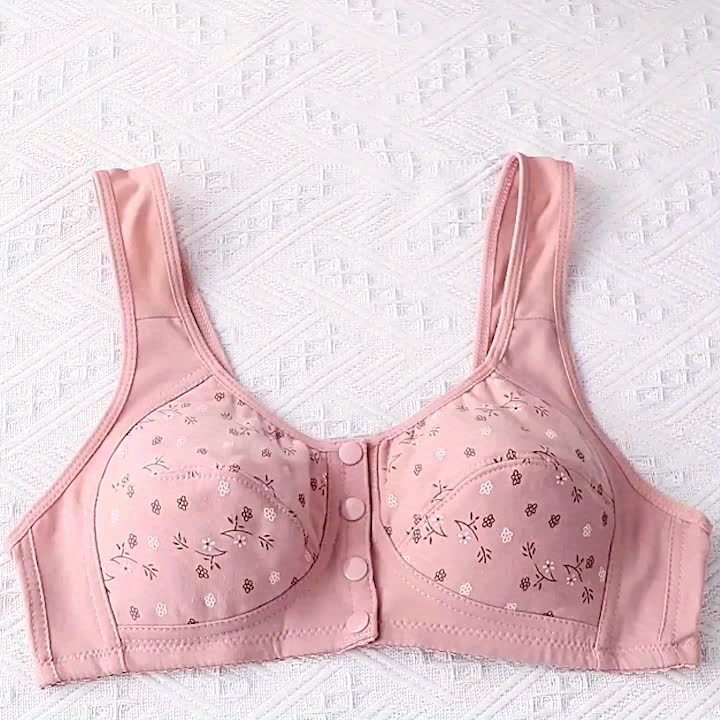 Floral Pattern Wireless Bras Comfy Breathable Button Front - Temu Canada