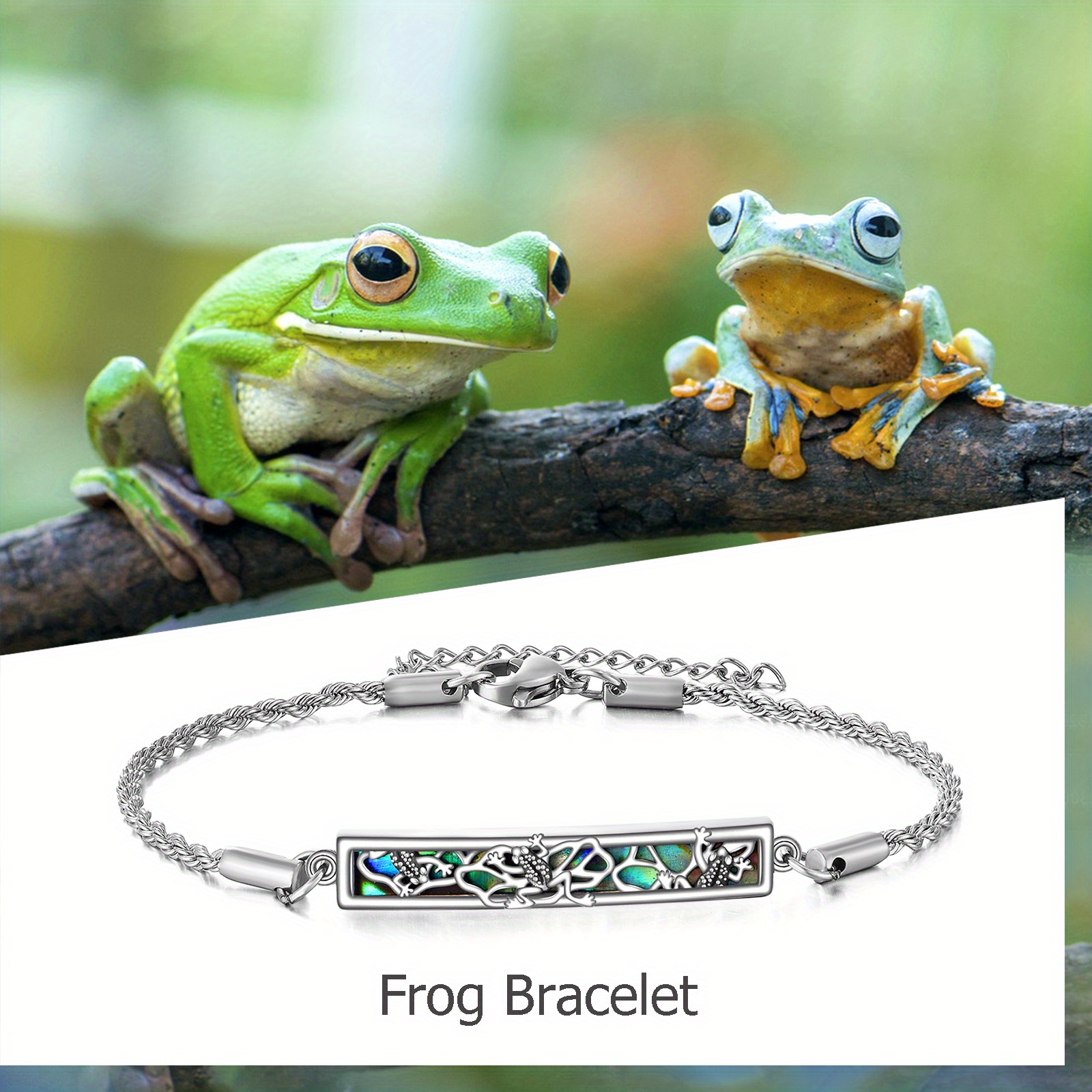Sterling Silver Frog Abalone Shell Bracelet